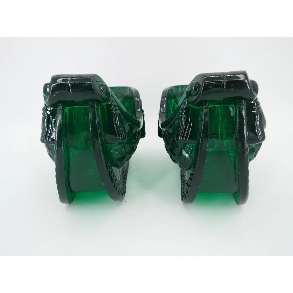 Vintage Green Hard Plastic Christmas Sleigh Candy Dish Pair of 2
